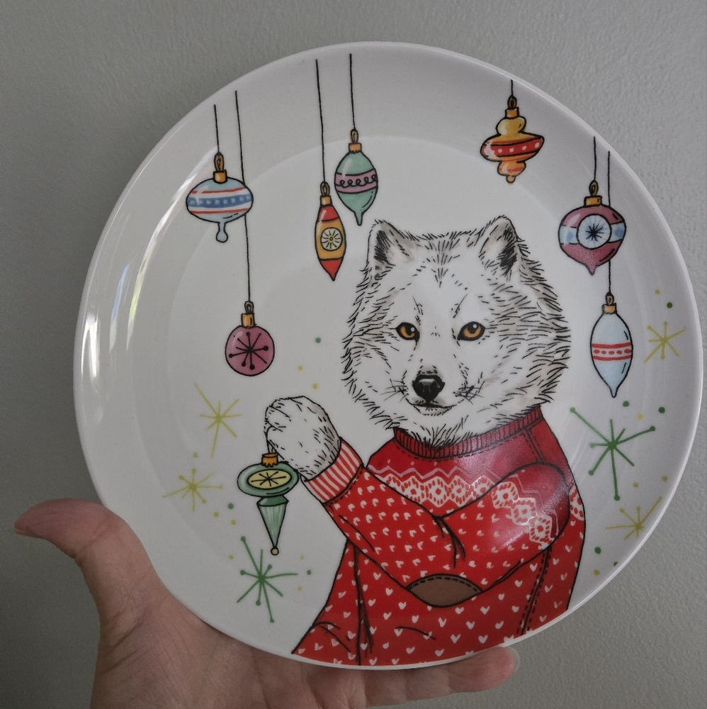West Elm Dapper Animal Arctic Fox Salad Plate by Rachel Kozlowski Holida…